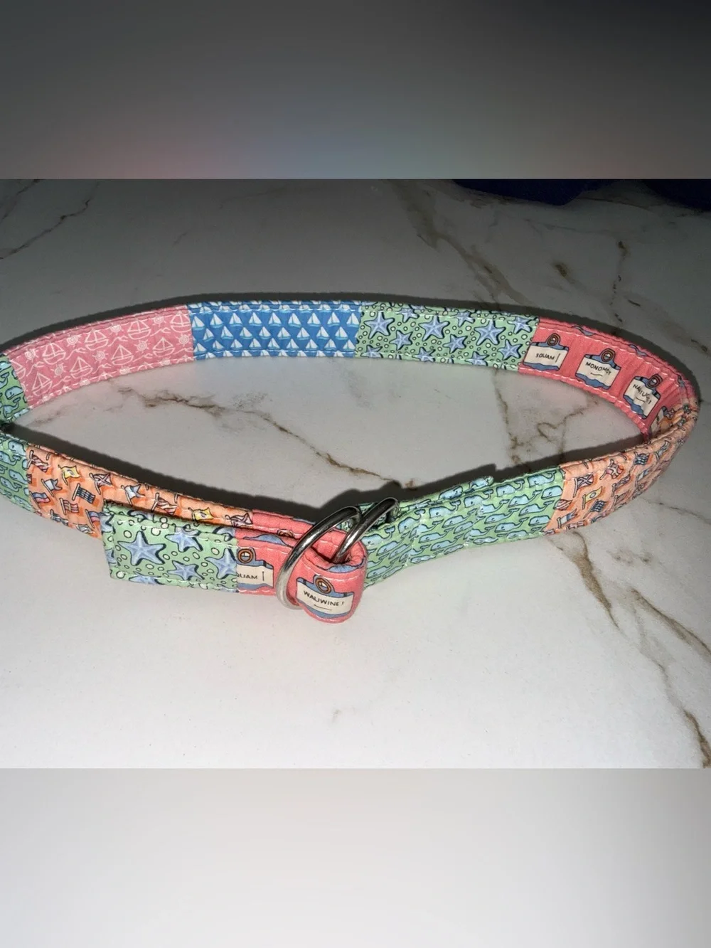 Vineyard Vines Kids Patchwork D-Ring Belt Size M Whale Nautical